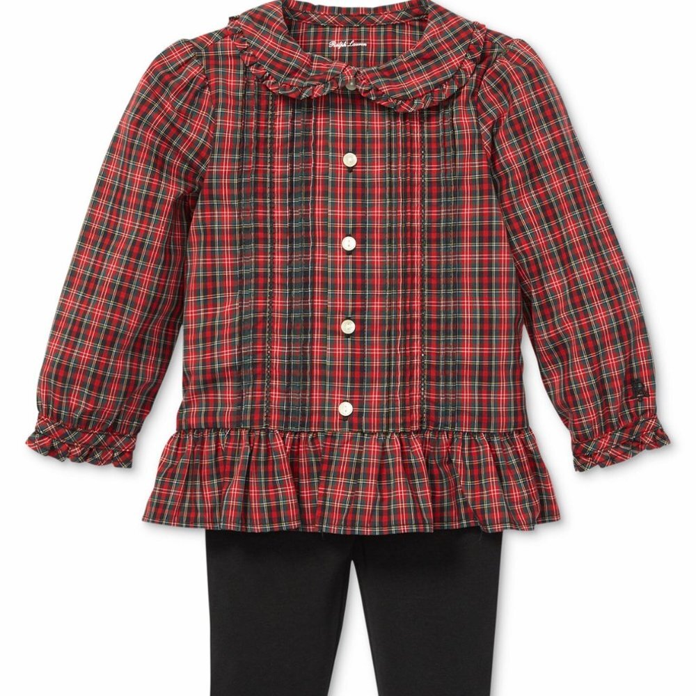 Polo Ralph Lauren Baby Girls Plaid Top and Pants Set Holidays 3 M